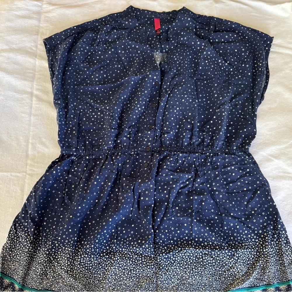 Pure Energy Navy Blue and White Polka Dot Dress